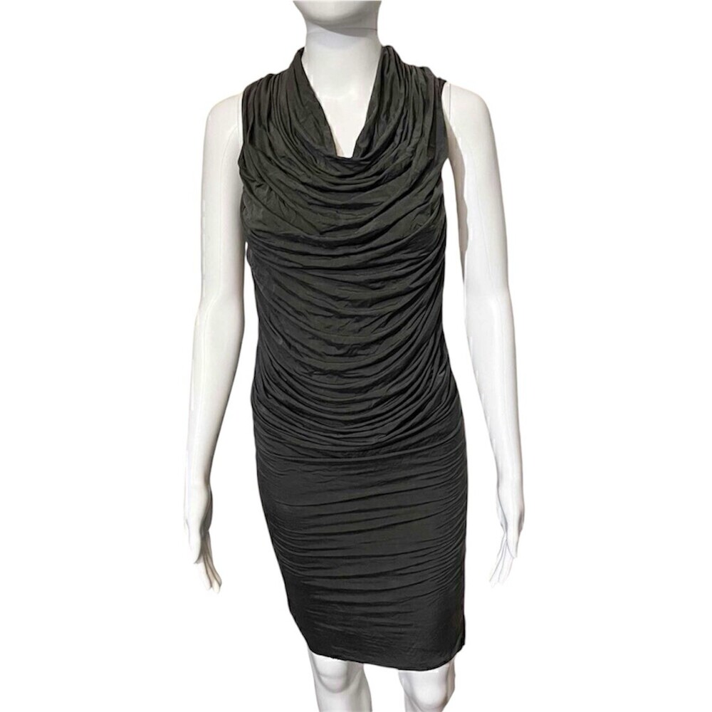 Helmut Lang Womens Dress Ruched Sleeveless Draped Gathered Bodycon Wiggle Size P